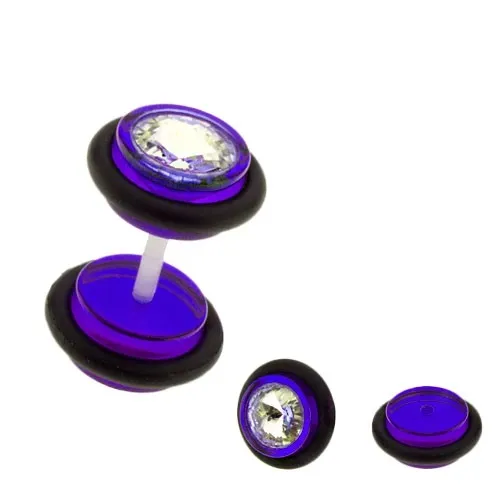 Falešný plug do ucha UV - barevná kolečka, zirkon - Barva piercing: Červená