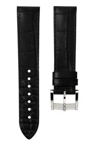 Kožený řemínek Biatec | Černý z teletiny krokodýlí vzor - 20 mm - Stříbrná