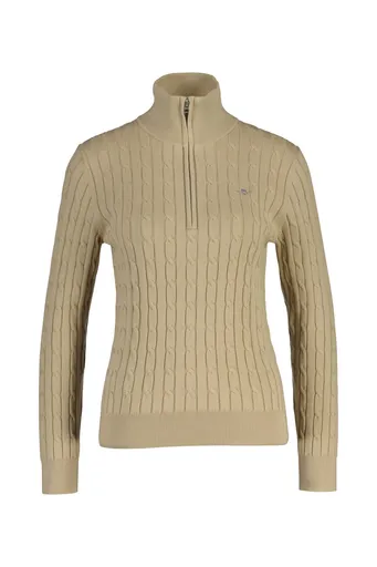 SVETR GANT STRETCH COTTON CABLE HALF-ZIP OAT BEIGE
