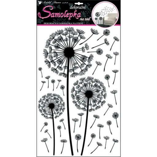 Samolepky na zeď pampeliška černá 50x32cm