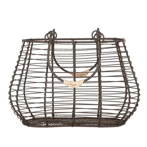Hnědý drátěný dekorační košík s uchy - 25*16*17/28 cm Clayre & Eef