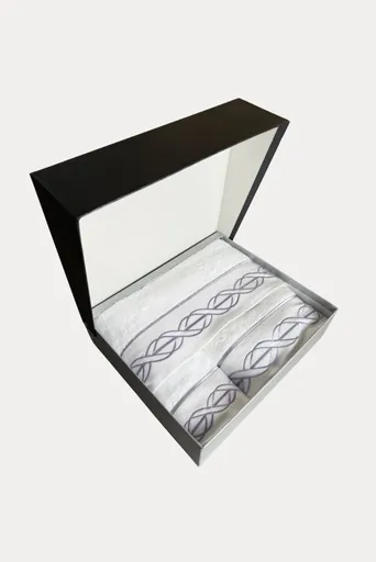 Dárková sada ručníků a osušky VITA, 3 ks Bílá / lila výšivka