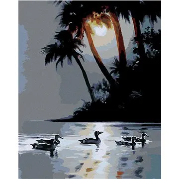 Zuty - Malování podle čísel - KACHNA, PALMY A ZÁPAD SLUNCE (D. RUSTY RUST), 80x100 cm, vypnuté plátn (HRAmmb01137nad)