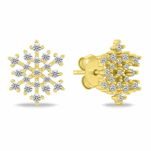 Brilio Silver Blyštivé pozlacené náušnice vločky se zirkony EA1247Y