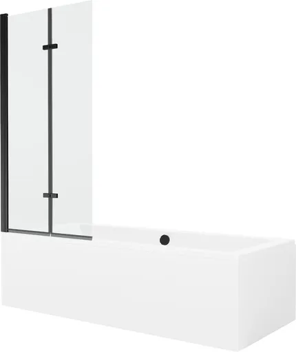 MEXEN/S Cube obdélníková vana 180 x 80 cm s panelem + vanová zástěna 80, transparent, černá 550518080X9208027000