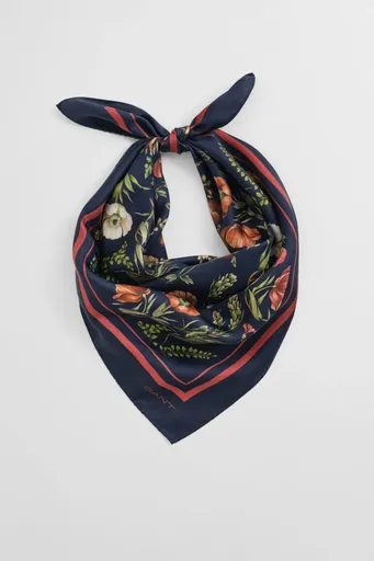 ŠÁTEK GANT FLORAL PRINT SILK SCARF EVENING BLUE