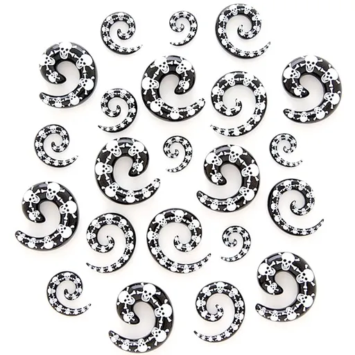Expander do ucha - usměvavá lebka s překříženými kostmi, spirála - Tloušťka : 3 mm