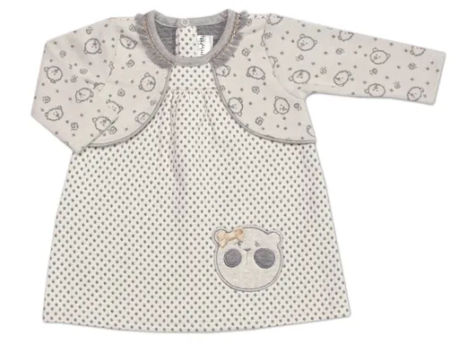 Kojenecké šatičky s bolerkem Lovely Teddy, - ecru/šedé