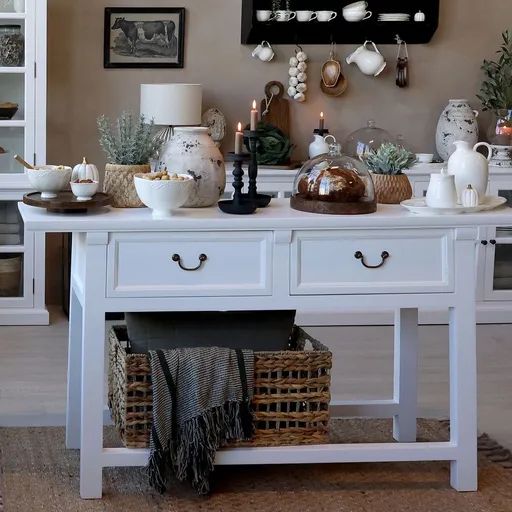 Bílý dřevěný konzolový stůl Service Marseille - 150*40*85 cm Chic Antique