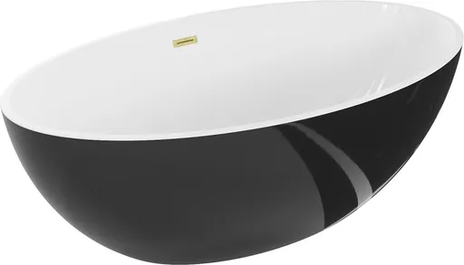 MEXEN/S Nike volně stojící vana 175 x 100, bílá/černá, sifon a přepad měď kartáčovaná 54071751075-65