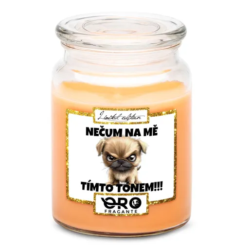 Svíčka Nečum na mě – pes (Vůně svíčky: Tropické ovoce)