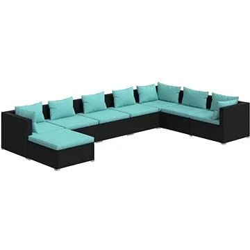 8dílná zahradní sedací souprava s poduškami polyratan černá, 3101857 (3101857)