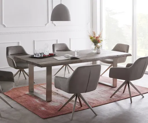 Jídelní stůl Edge 200x100 XL akácie platina nerezová ocel úzká