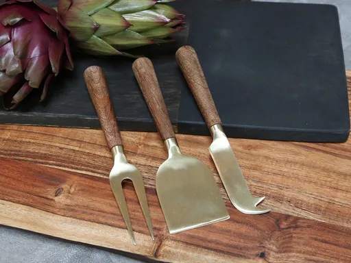 3ks zlatá sada na sýry s dřevěnou rukojetí Cheese - 17cm Chic Antique