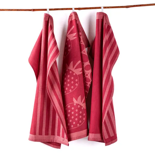 Utěrky z egyptské bavlny JAHODY A PRUHY 50 x 70 cm 3 ks