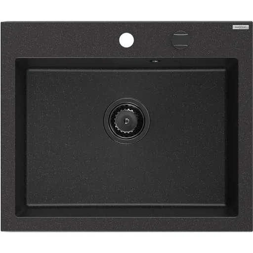 MEXEN/S Elix granitový dřez 1-miska 600 x 500 mm, černá/stříbrná metalik, sifon černá 6525601005-73-B