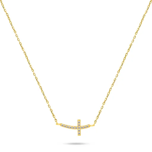 Brilio Silver Pozlacený náhrdelník Křížek se zirkony NCL57Y