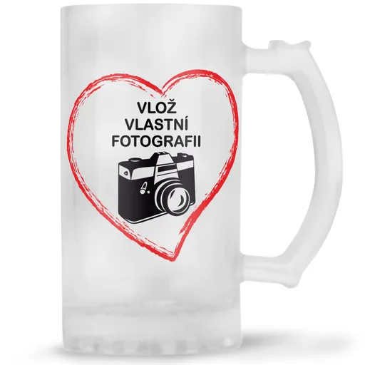 Korbel z fotografií v srdci - mléčné sklo