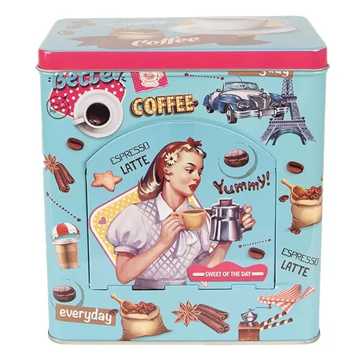 Modrá plechová dóza s víkem a otvorem Coffee - 16*10*18 cm Clayre & Eef