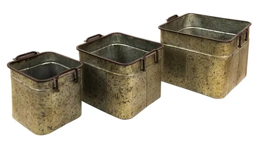 3ks dekorativní zinkový hranatý box s uchy - 42*38*28 / 34*31*25 / 27*23*22 cm Clayre & Eef