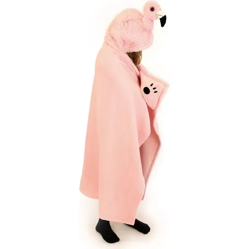 Cozy Noxxiez BL816 Plameňák hřejivá deka s kapucí se zvířátkem a tlapkovými kapsami 130 x 100 cm