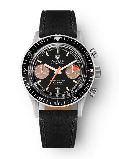 Nivada Grenchen Chronomaster Orange Boy Inter. Bezel - Manual - Black leather