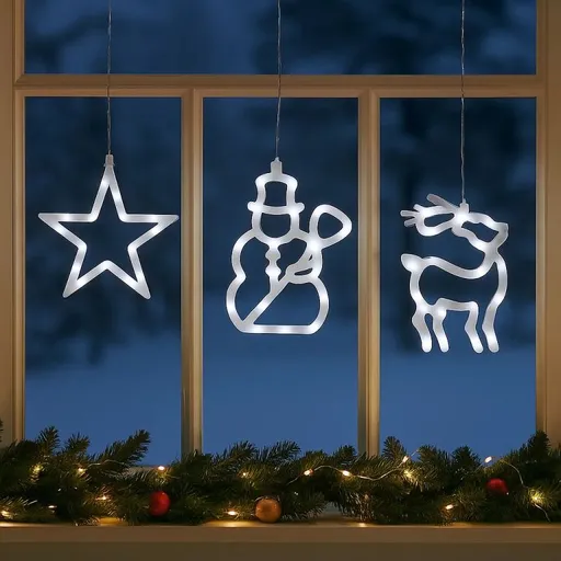 Nexos 32549 Vánoční dekorace na okno - hvězda, sněhulák, sob - LED FROST