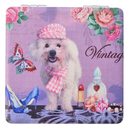 Příruční zrcátko s pejskem Vintage - 7*7 cm Clayre & Eef