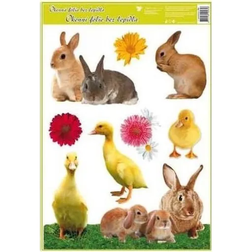 Okenní fólie velikonoční živá kuřátka 30x42 cm králíčci