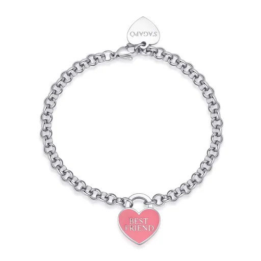 S'Agapõ Půvabný ocelový náramek se srdíčkem Best Friend Be My Always SBM88