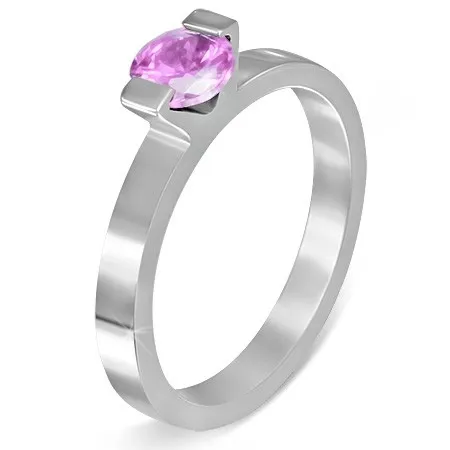 Ocelový prsten - měsíční kámen "Říjen", dva úchyty - Velikost: 57