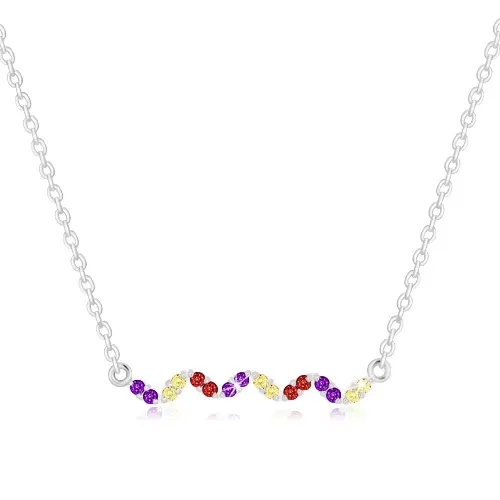 Náhrdelník ze stříbra 925 - vlnovka s barevnými zirkony, řetízek z oválných oček