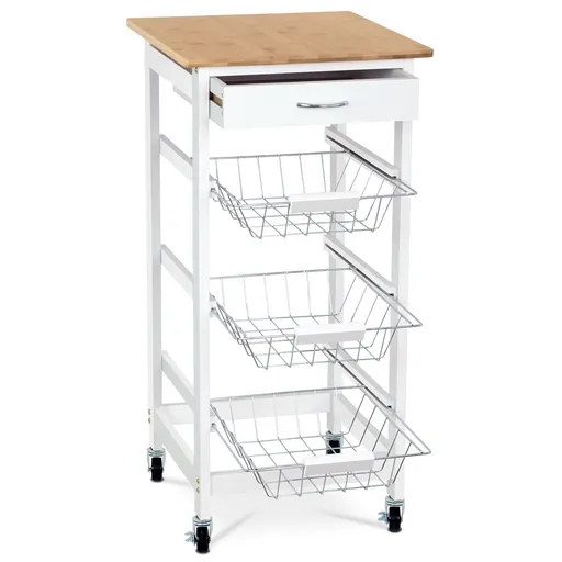 Bambusový pojízdný regál 3 košíky, 37 x 37 x 76 cm