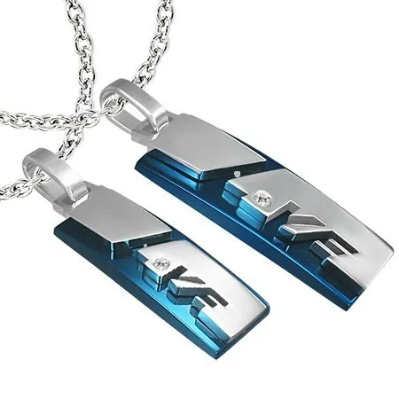 Přívěsek pro dva z oceli - obdélník, nápis LOVE