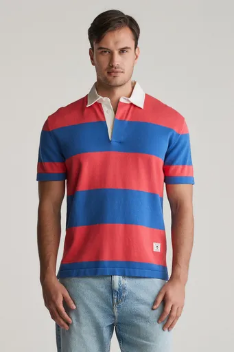 SVETR GANT STRIPED COTTON SS POLO RICH BLUE