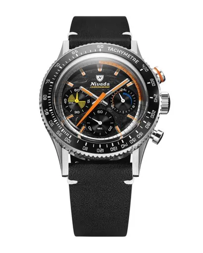 Nivada Grenchen Chronoking Mecaquartz Racing Carbon - Inter. Bezel - Black Leather White Stitching