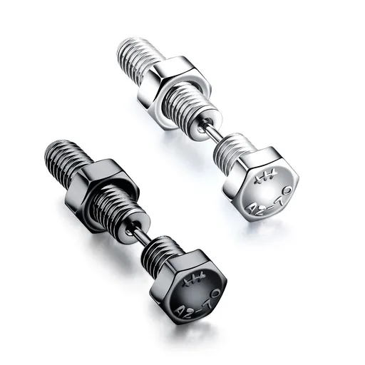 Falešný ocelový piercing do ucha - šroub s pohyblivou maticí, různé barvy - Barva: Stříbrná