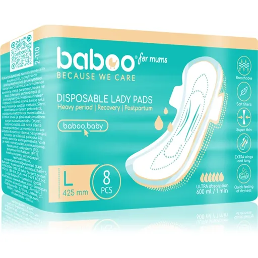 Baboo Postpartum Maternity Pads porodnické vložky jednorázové velikost L 8 ks