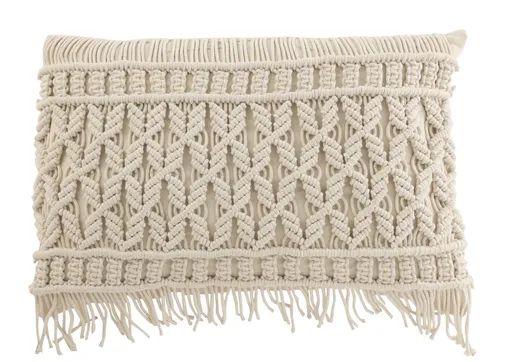 Přírodně bílý polštář s drhaným vzorem Macramé Cosy - 60*15*40 cm J-Line by Jolipa