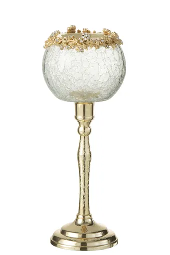 Transparentní svicen na nožičce se zdobením a kamínky Volve L - Ø10*33cm J-Line by Jolipa