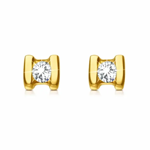 Zlaté náušnice 14K s brilianty a hladkým lemovaním