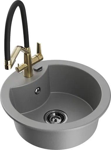 MEXEN/S Diego granitový dřez 1-miska včetně baterie Duo, šedá 6512-71-671701-57-B