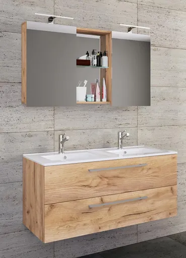 VCM 3dílná umyvadlová skříňka Budasi se zrcadlem, dub medový