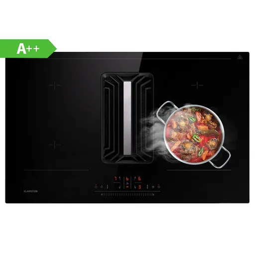 Klarstein AirJet 83, Down Air System, indukční varná deska, zabudovaná digestoř DownAir, 754 m³/h, energetická třída A