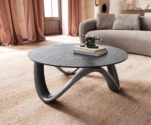 Konferenční stolek Tanju 90x90 cm metalická stříbrná reliéfní