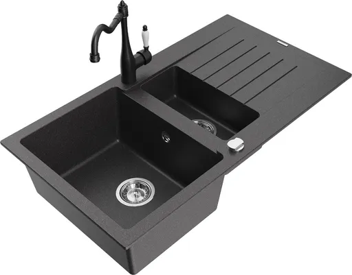 MEXEN/S Matias granitový dřez 1.5 s odkapávačem včetně baterie Carla, černá kropenatá 6502-76-670700-70