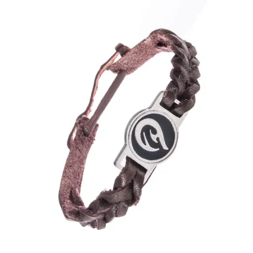 Pletený kožený řemínek na ruku - tmavohnědý, tribal ornament