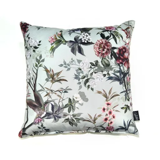 Zelený sametový polštář s květy Luisa teal - 45*45cm Collectione