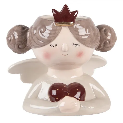 Keramický obal na květináč anděl se srdíčkem ChrisMs - 17*14*17 cm Clayre & Eef