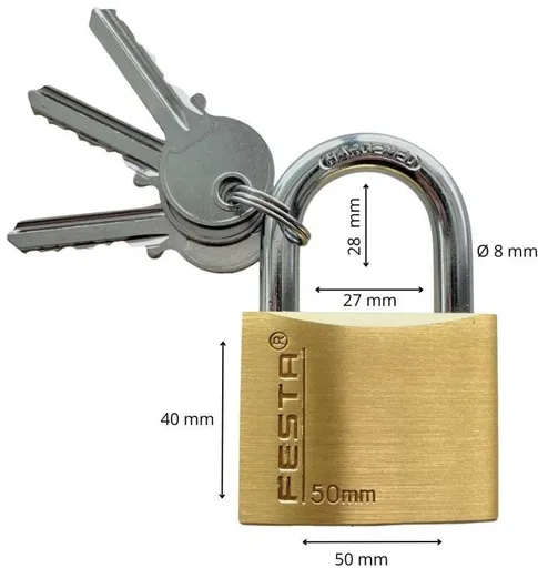 Zámek visací mosazný, 50 mm, zesílený (123150)